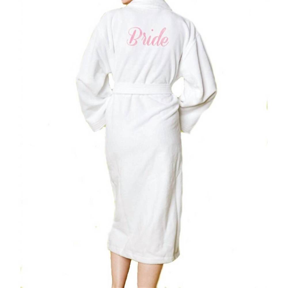 NEW BEDHEAD PJS terry velour 'bride' embroidery long robe in white